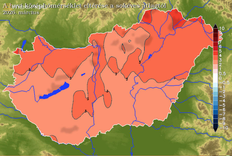 Középhőmérséklet eltérése az átlagtól